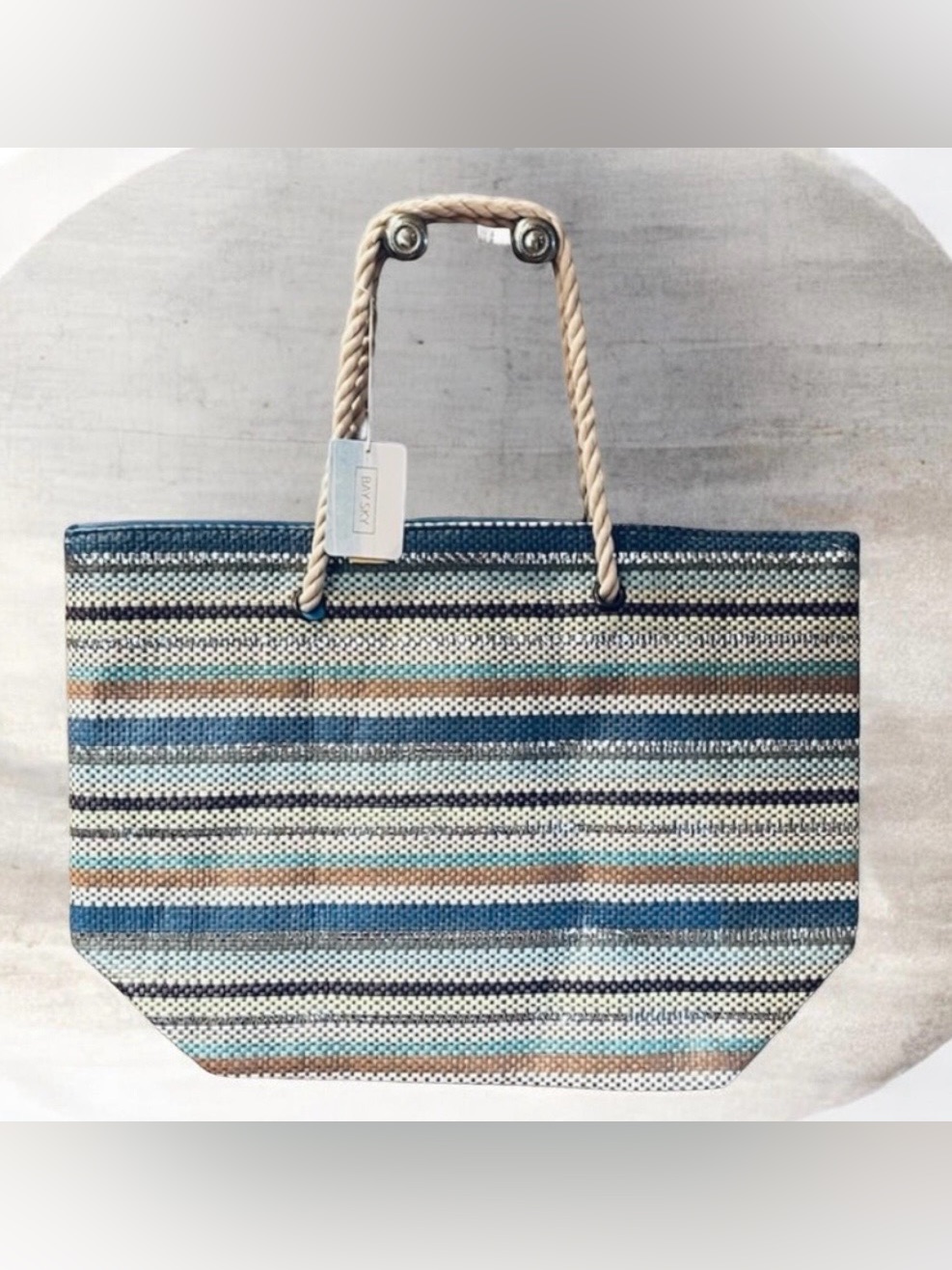 Nwt Bay Sky Striped Straw Woven Beach Tote